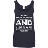 Bible Verses Ladies' 100% Ringspun Cotton Tank Top - "Psalm 119:105" Design 16 (White Font) - Meditate Healing Christian Store