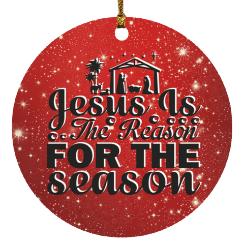 Durable MDF High-Gloss Christmas Ornament: Jesus Is The Reason For The Season (Design: Round-Red)