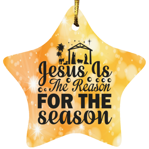 Durable MDF High-Gloss Christmas Ornament: Jesus Is The Reason For The Season (Design: Star-Orange)