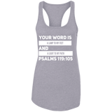 Bible Verse Ladies Ideal Racerback Tank - "Psalm 119:105" Design 20 (White Font) - Meditate Healing Christian Store