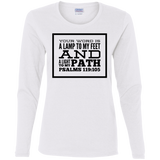 Bible Verse Ladies' Cotton Long Sleeve T-Shirt - "Psalm 119:105" Design 13 (Black Font) - Meditate Healing Christian Store