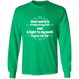 Bible Verse Long Shirt Ultra Cotton T-Shirt - "Psalm 119:105" Design 1 (White Font) - Meditate Healing Christian Store