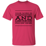 Bible Verse Men 5.3 oz. T-Shirt - "Psalm 119:105" Design 11 (Black Font) - Meditate Healing Christian Store