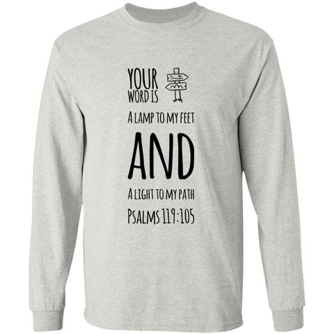 Bible Verse Long Sleeve  Ultra Cotton T-Shirt - "Psalm 119:105" Design 19 (Black Font) - Meditate Healing Christian Store