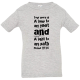 Bible Verse Infant Jersey T-Shirt - "Psalm 119:105" Design 6 (Black Font) - Meditate Healing Christian Store