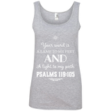 Bible Verse Ladies' 100% Ringspun Cotton Tank Top - "Psalm 119:105" Design 5 (White Font) - Meditate Healing Christian Store