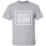 Bible Verse Men 5.3 oz. T-Shirt - "Psalm 119:105" Design 13 (White Font) - Meditate Healing Christian Store