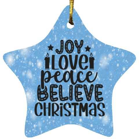 Durable MDF High-Gloss Christmas Ornament: Joy, Love, Peace, Believe, Christmas (Design: Star-Blue)