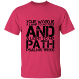 Bible Verse Men 5.3 oz. T-Shirt - "Psalm 119:105" Design 7 (Black Font) - Meditate Healing Christian Store