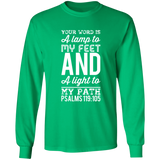 Bible Verse Long Shirt Ultra Cotton T-Shirt - "Psalm 119:105" Design 3 (White Font) - Meditate Healing Christian Store