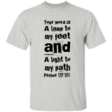 Bible Verse Men 5.3 oz. T-Shirt - "Psalm 119:105" Design 6 (Black Font) - Meditate Healing Christian Store