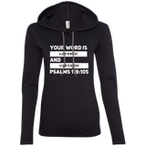 Bible Verse Ladies' Long Sleeve T-Shirt Hoodie - "Psalm 119:105" Design 21 (White Font) - Meditate Healing Christian Store