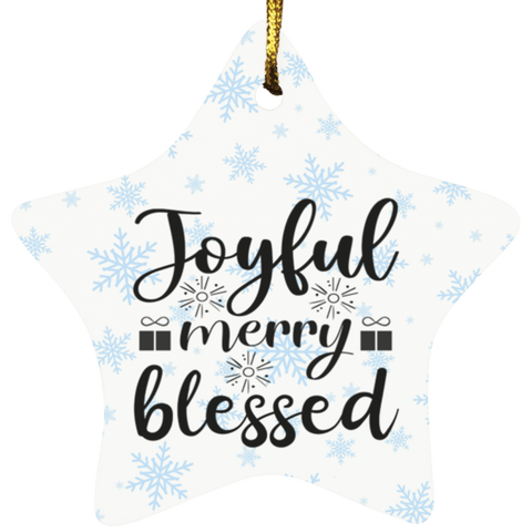 Durable MDF High-Gloss Christmas Ornament: Joyful Merry Blessed (Design: Star-Blue Snowflake)