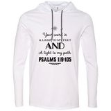 Bible Verse Men Long Sleeve T-Shirt Hoodie - "Psalm 119:105" Design 5 (Black Font) - Meditate Healing Christian Store