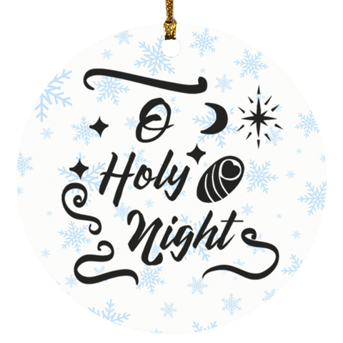 Durable MDF High-Gloss Christmas Ornament: O Holy Night (Design: Round-Blue Snowflake)