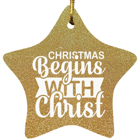 Durable MDF High-Gloss Christmas Ornament: Christmas Begins With Christ (Design: Star-Gold)
