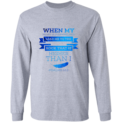 Bible Verse Ladies' Cotton Long Sleeve T-Shirt - Lead Me To The Rock That Is Higher Than I ~Psalms 61:2~ Design 13