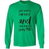 Bible Verse Long Sleeve  Ultra Cotton T-Shirt - "Psalm 119:105" Design 9 (Black Font) - Meditate Healing Christian Store
