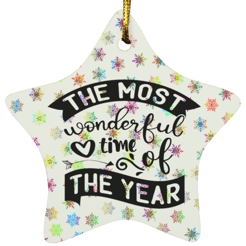 Durable MDF High-Gloss Christmas Ornament: The Most Wonderful Time Of The Year (Design: Star-Rainbow Snowflake)