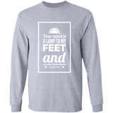 Bible Verse Long Shirt Ultra Cotton T-Shirt - "Psalm 119:105" Design 2 (White Font) - Meditate Healing Christian Store