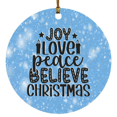Durable MDF High-Gloss Christmas Ornament: Joy Love Peace Believe Christmas (Design: Round-Blue)