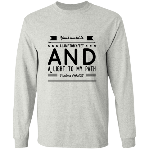 Bible Verse Long Sleeve  Ultra Cotton T-Shirt - "Psalm 119:105" Design 14 (Black Font) - Meditate Healing Christian Store