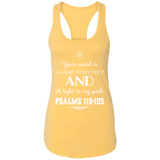 Bible Verse Ladies Ideal Racerback Tank - "Psalm 119:105" Design 5 (White Font) - Meditate Healing Christian Store