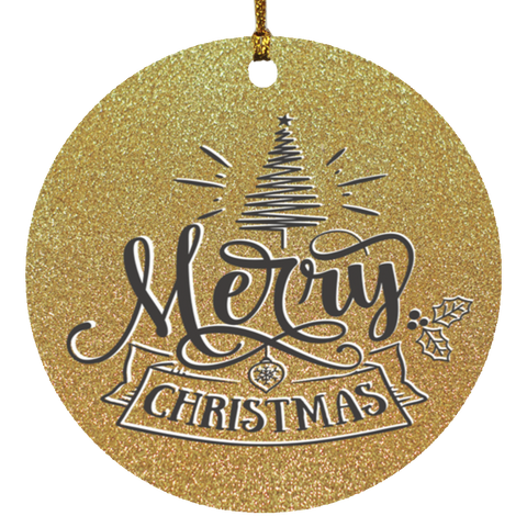 Durable MDF High-Gloss Christmas Ornament: Merry Christmas (Design: Round-Gold)