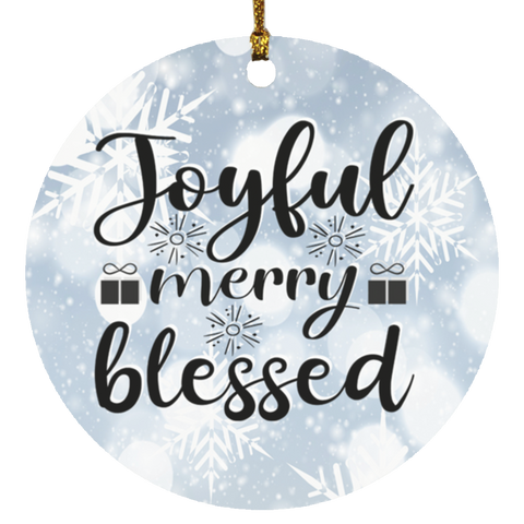Durable MDF High-Gloss Christmas Ornament: Joyful Merry Blessed (Design: Round-White Snowflake)