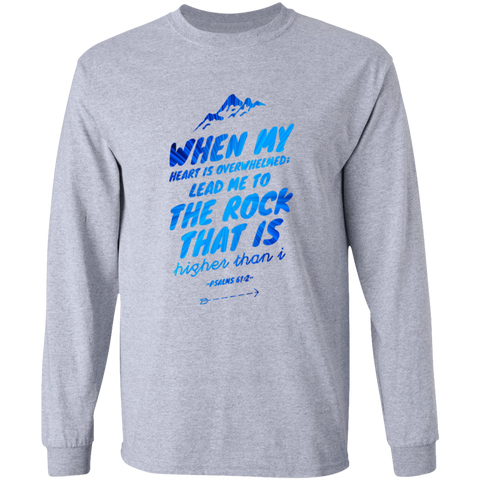 Bible Verse Ladies' Cotton Long Sleeve T-Shirt - Lead Me To The Rock That Is Higher Than I ~Psalms 61:2~ Design 14