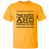 Bible Verse Men 5.3 oz. T-Shirt - "Psalm 119:105" Design 10 (Black Font) - Meditate Healing Christian Store