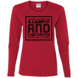 Bible Verse Ladies' Cotton Long Sleeve T-Shirt - "Psalm 119:105" Design 12 (Black Font) - Meditate Healing Christian Store