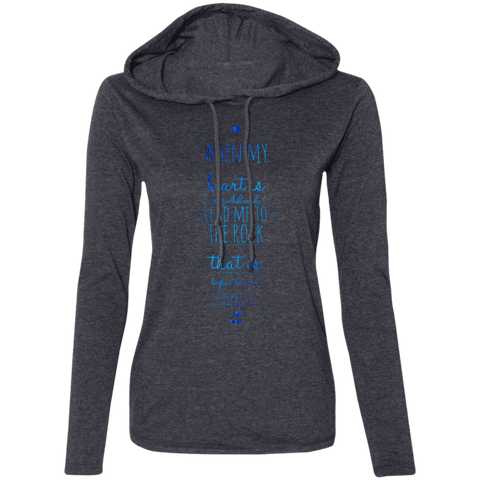 Bible Verse Ladies' Long Sleeve T-Shirt Hoodie - "Psalm 61:2" Design 3 - Meditate Healing Christian Store