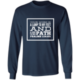 Bible Verse Long Shirt Ultra Cotton T-Shirt - "Psalm 119:105" Design 13 (White Font) - Meditate Healing Christian Store