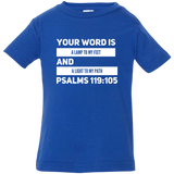 Bible Verse Infant Jersey T-Shirt - "Psalm 119:105" Design 21 (White Font) - Meditate Healing Christian Store