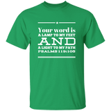 Bible Verse Men 5.3 oz. T-Shirt - "Psalm 119:105" Design 10 (White Font) - Meditate Healing Christian Store