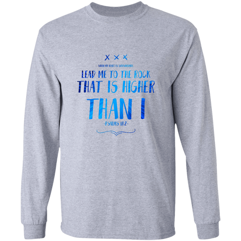 Bible Verse Ladies' Cotton Long Sleeve T-Shirt - Lead Me To The Rock That Is Higher Than I ~Psalms 61:2~ Design 11
