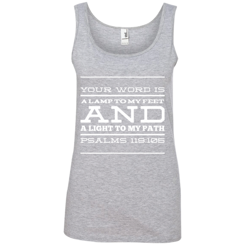 Bible Verse Ladies' 100% Ringspun Cotton Tank Top - "Psalm 119:105" Design 11 (White Font) - Meditate Healing Christian Store