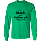 Bible Verse Unisex Long Sleeve T-Shirt - Your Word Is Light To My Path ~Psalm 119:105~ Design 1