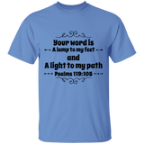 Bible Verse Men 5.3 oz. T-Shirt - "Psalm 119:105" Design 1 (Black Font) - Meditate Healing Christian Store