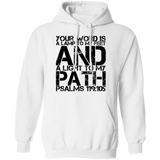 Bible Verse Men G185 Pullover Hoodie 8 oz. - Your Word Is Light To My Path ~Psalm 119:105~ Design 7