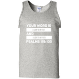 Bible Verse Men 100% Cotton Tank Top - "Psalm 119:105" Design 21 (White Font) - Meditate Healing Christian Store