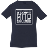 Bible Verse Infant Jersey T-Shirt - "Psalm 119:105" Design 12 (White Font) - Meditate Healing Christian Store