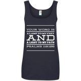 Bible Verse Ladies' 100% Ringspun Cotton Tank Top - "Psalm 119:105" Design 11 (White Font) - Meditate Healing Christian Store