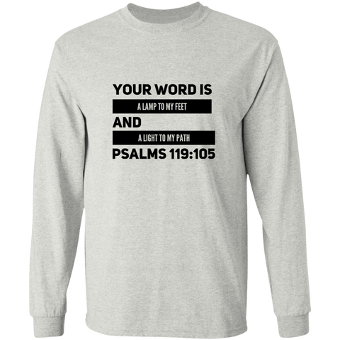 Bible Verse Long Sleeve  Ultra Cotton T-Shirt - "Psalm 119:105" Design 21 (Black Font) - Meditate Healing Christian Store