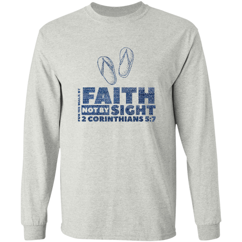Bible Verse Long Sleeve Ultra Cotton T-Shirt - For We Walk By Faith, Not By Sight ~2 Corinthians 5:7~ Design 2