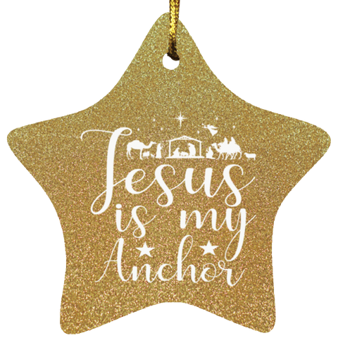 Durable MDF High-Gloss Christmas Ornament: Jesus Is My Anchor (Design: Star-Gold)