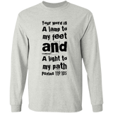Bible Verse Long Sleeve  Ultra Cotton T-Shirt - "Psalm 119:105" Design 6 (Black Font) - Meditate Healing Christian Store