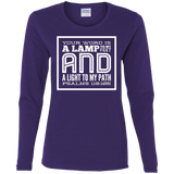 Bible Verse Ladies' Cotton Long Sleeve T-Shirt - "Psalm 119:105" Design 12 (White Font) - Meditate Healing Christian Store