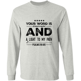 Bible Verse Unisex Long Sleeve T-Shirt - Your Word Is Light To My Path ~Psalm 119:105~ Design 15